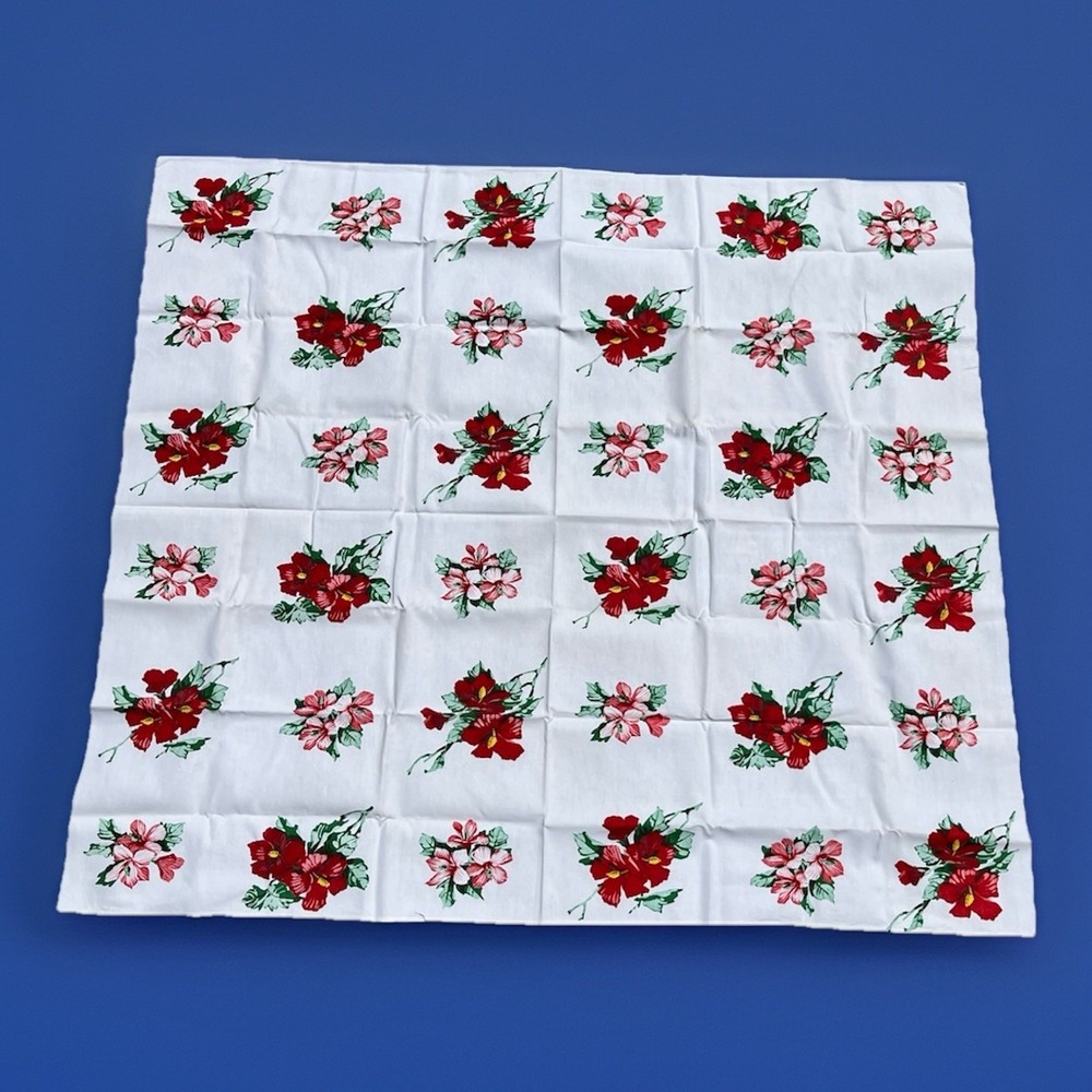 Vintage Retro Tablecloth Wilendur Hibiscus Floral 48"x 54" excellent